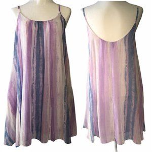 Adrienne Lavender Watercolor Shift Dress Round Neckline Flowy Women's Sm